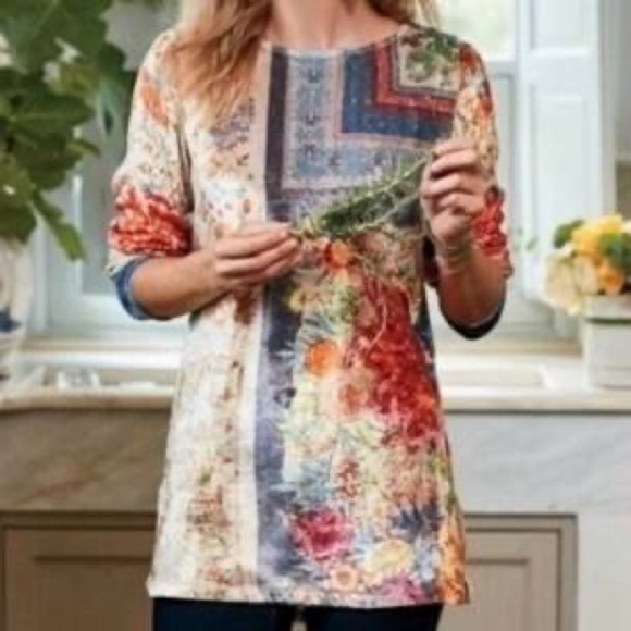 Soft Surroundings Ashbury Floral Patchwork Velvet Texture Tunic Size M - Picture 4 of 8